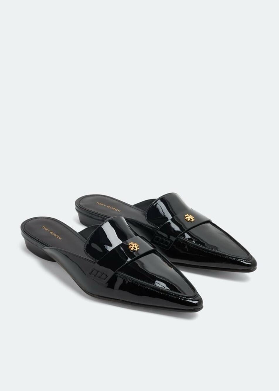 Tory Burch Black Patent Leather Pointed Toe Backless Loafer Mules Shoes 8